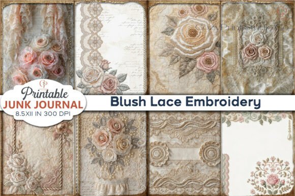 Blush Lace Embroidery Junk Journal Pages Review