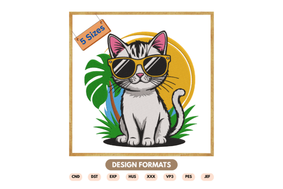 Cat with Sunglasses Machine Embroidery